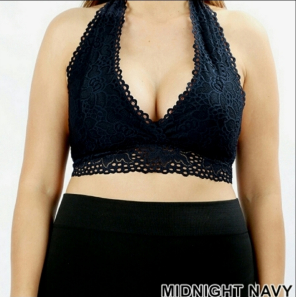 PICK 3/$25 SALE Zenana Outfitters Plus Size Halter Style Lace Bra - Midnight